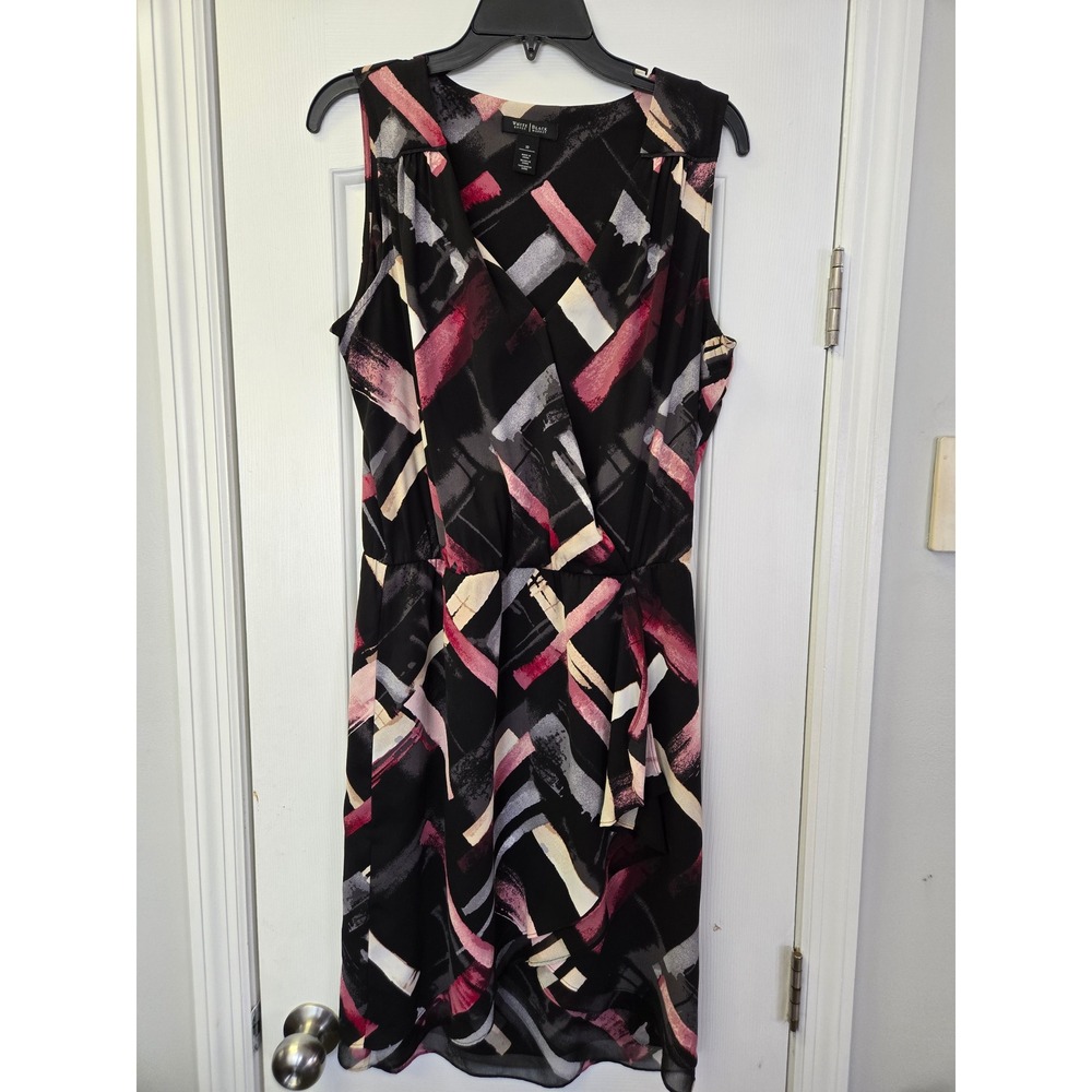 White House Black Market Abstract Brushstroke Faux Wrap Dress Pink Black Size 10